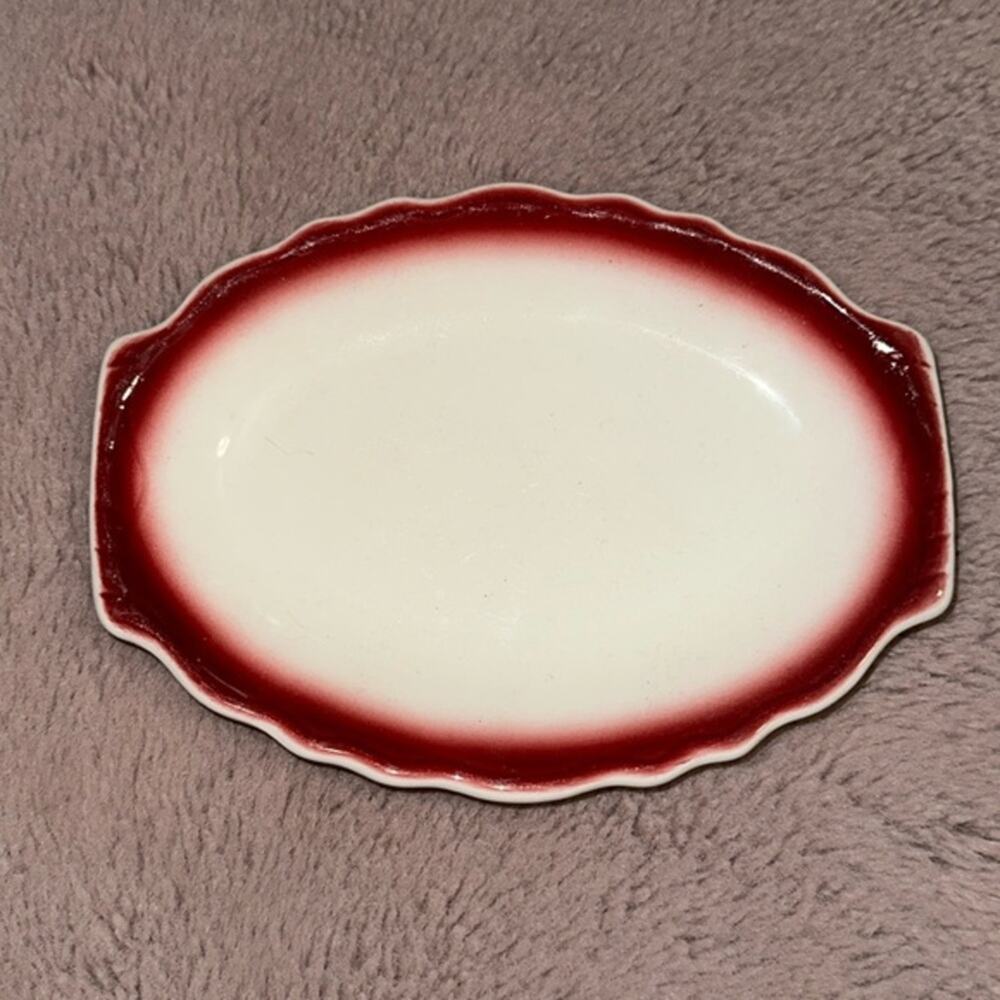 Homer Laughlin Best China Maroon Red & White Scallop Edge 8" Oval Platter
